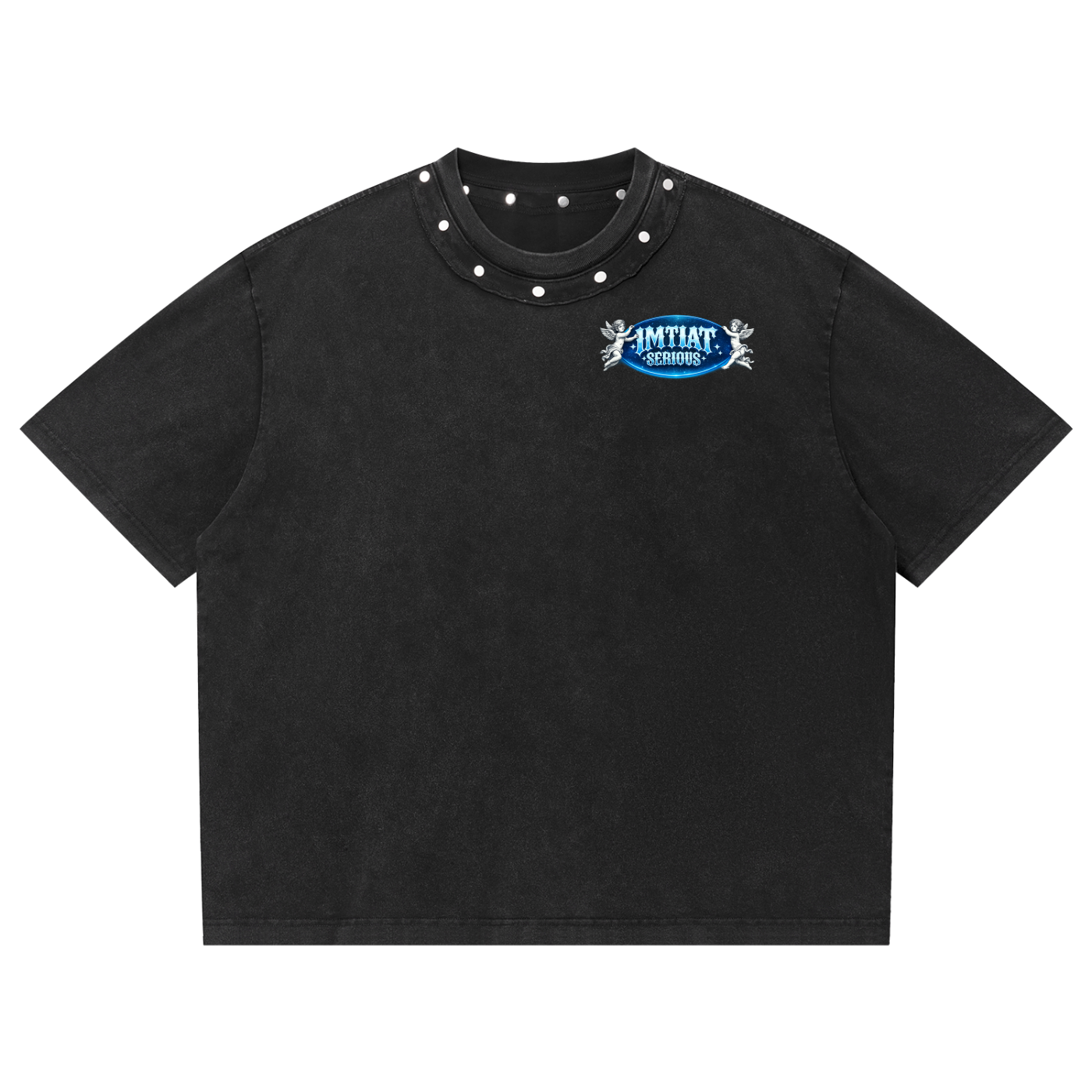 Washed Boxy Studded T-Shirt,Men,Men T-Shirt,IMTHATSERIOUS