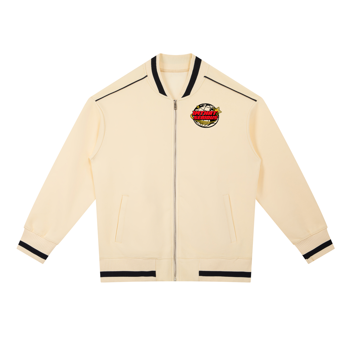 Contrast Piping Zip Bomber Jac,IMTHATSERIOUS,Men,Women,Jacket,Bomber Jacket,Zip Bomber Jacket,Contrast Zip Bomber Jacket