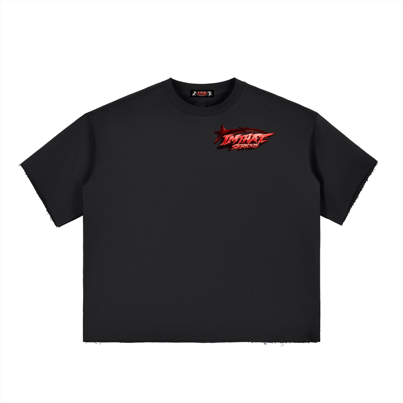 Boxy Half-Sleeve Raw-Edge T-Sh,IMTHATSERIOUS,Men,Men T-Shirt