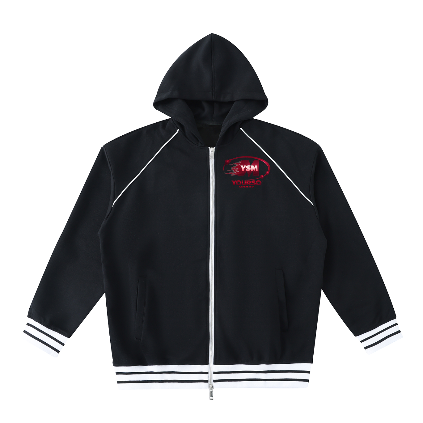 Striped Trim Zip-Up Hoodie,IMTHATSERIOUS,Men Hoodie,Men