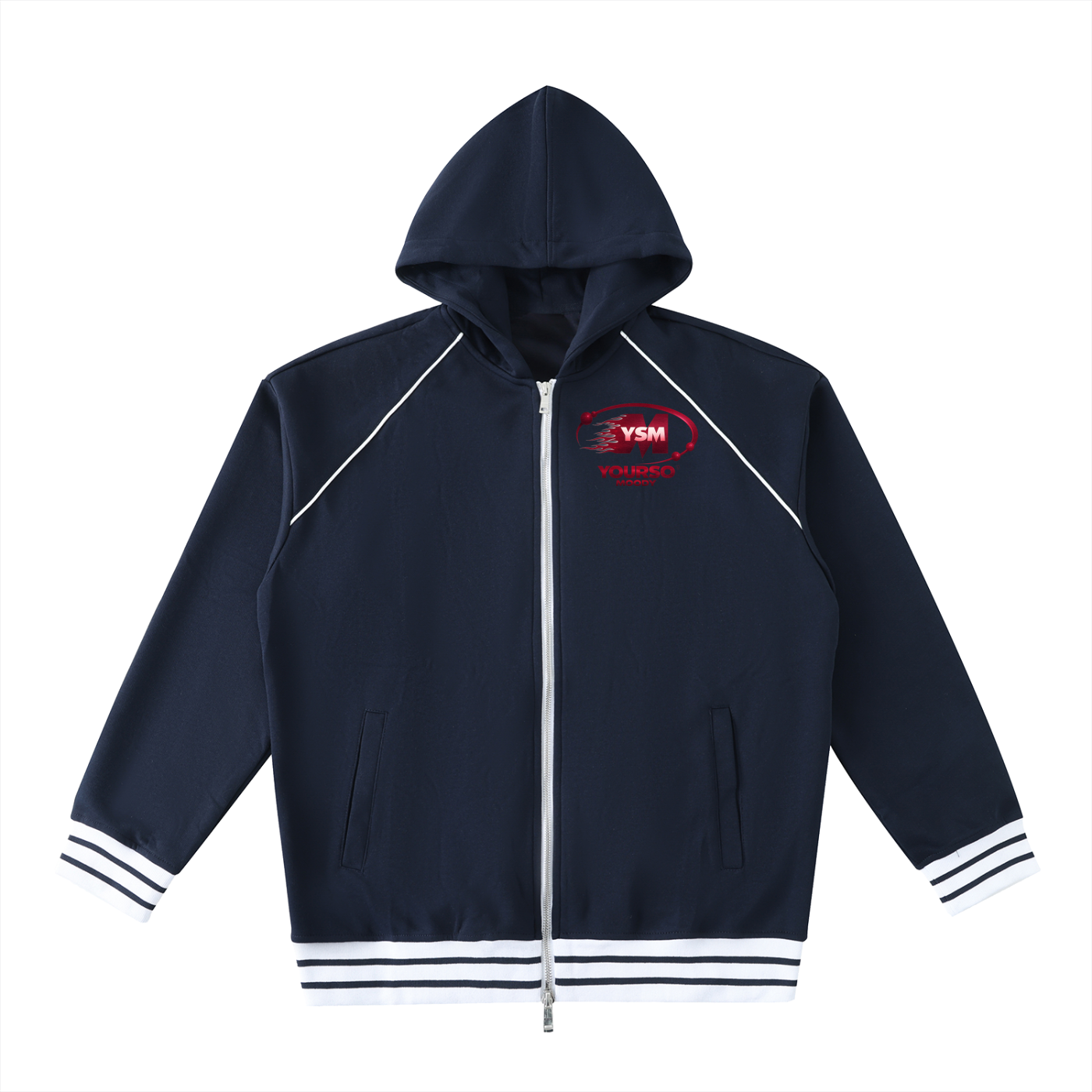 Striped Trim Zip-Up Hoodie,IMTHATSERIOUS,Men Hoodie,Men