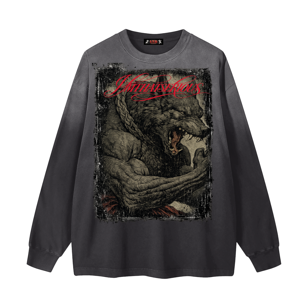 Gradient Washed Long Sleeve T-,Men,Men Long Sleeve T-Shirt,IMTHATSERIOUS,Wolf,Wolf Men,Wolf Men Long Sleeve T-Shirt