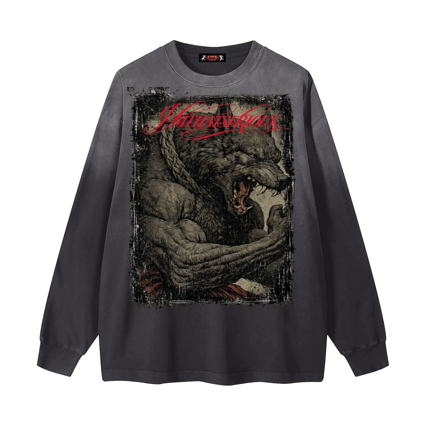 Gradient Washed Long Sleeve T-,Men,Men Long Sleeve T-Shirt,IMTHATSERIOUS,Wolf,Wolf Men,Wolf Men Long Sleeve T-Shirt