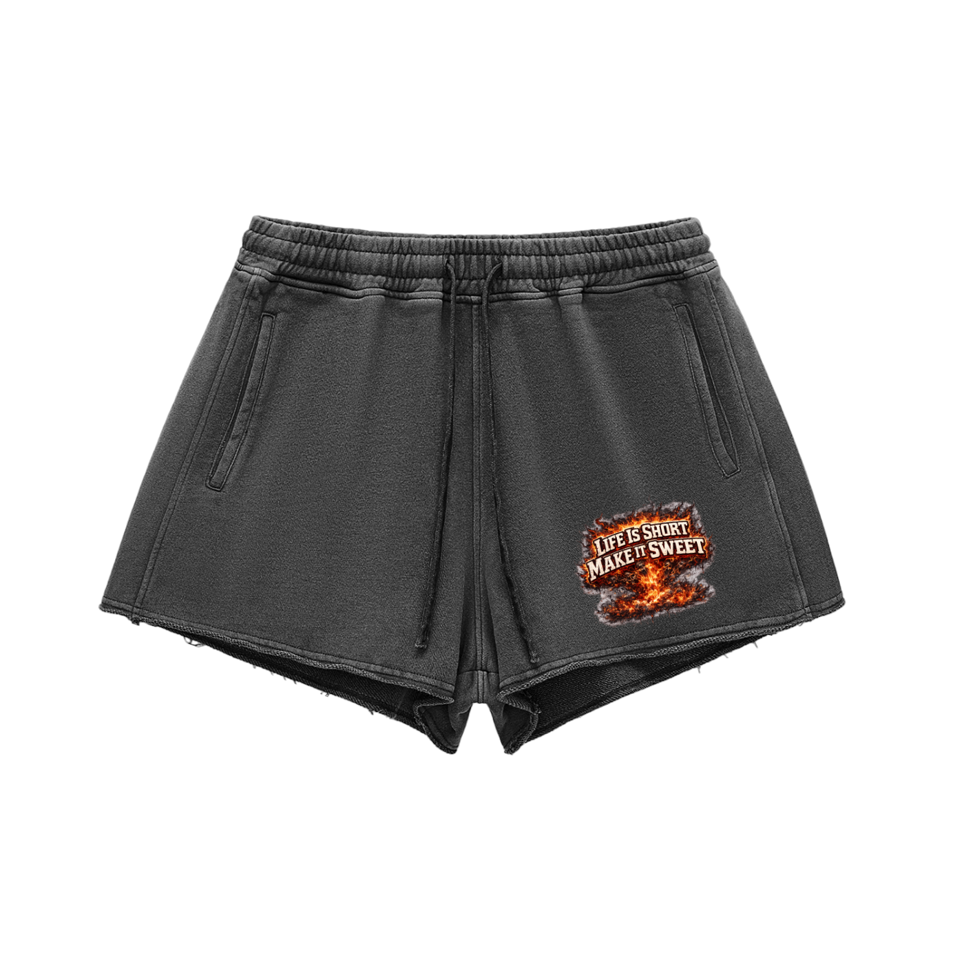 IMTHATSERIOUS,Life Is Short,Life Is Short Female,Life Is Short Female Shorts,Female,Female Shorts,Female Snow Washed Shorts,Female Raw Edge Shorts,Female Drawstrings Shorts