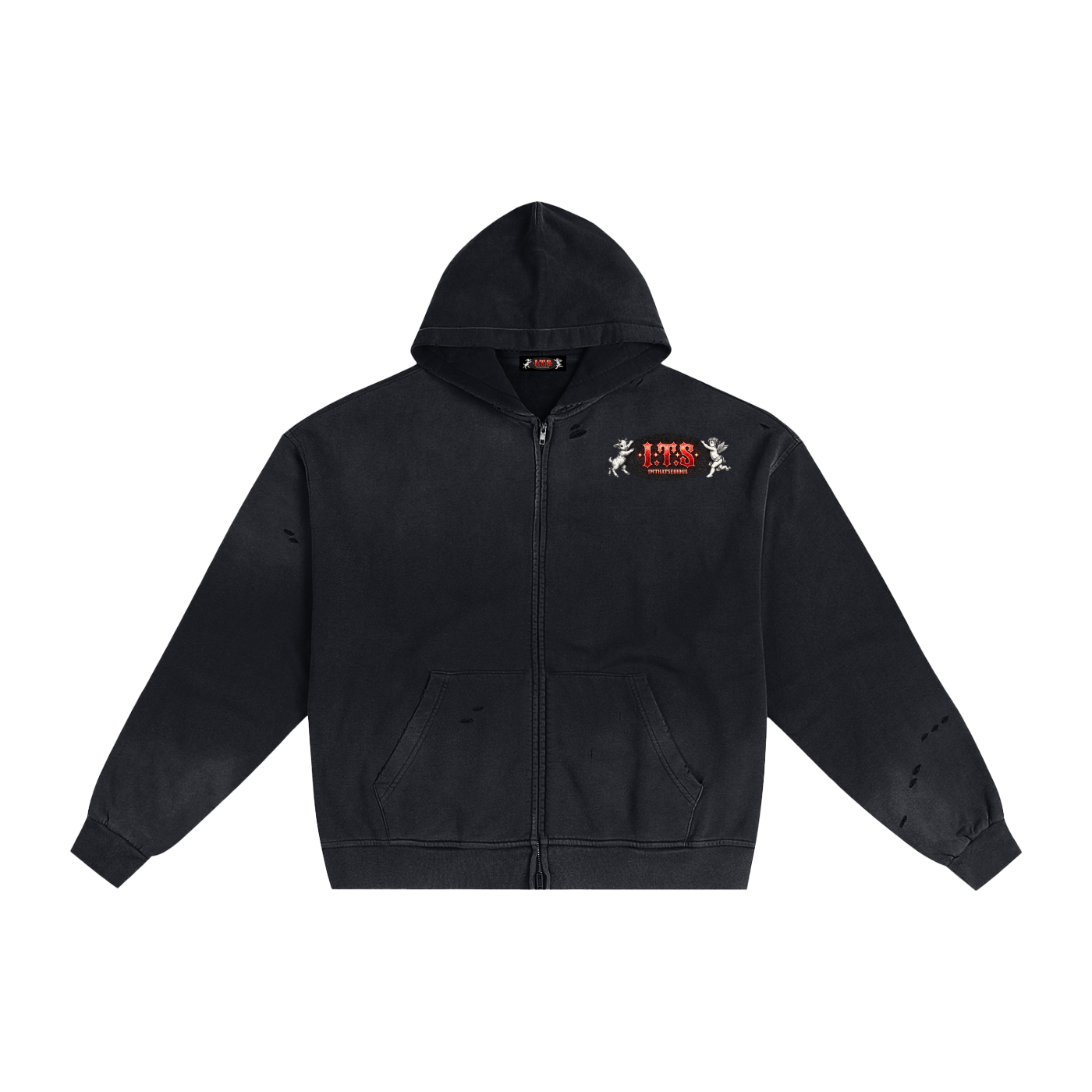 Hand-Frayed Sunfade Zip Hoodie,IMTHATSERIOUS,Men,Men Hoodie,Men Zip Hoodie